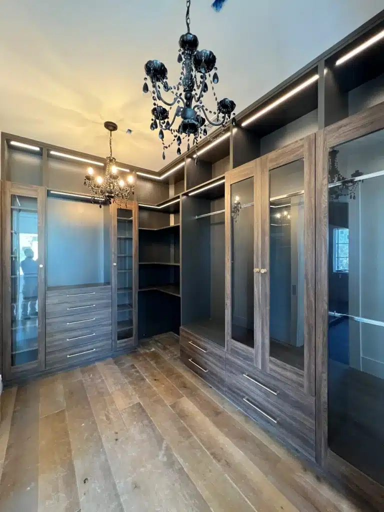 Discover the fabrication phase of building closets that fit with Medalco. Explore precision, waterjet cutting, and custom closet craftsmanship.